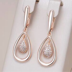 Rose Gold Waterdrop Full Shiny Natural Zircon Drop Earring